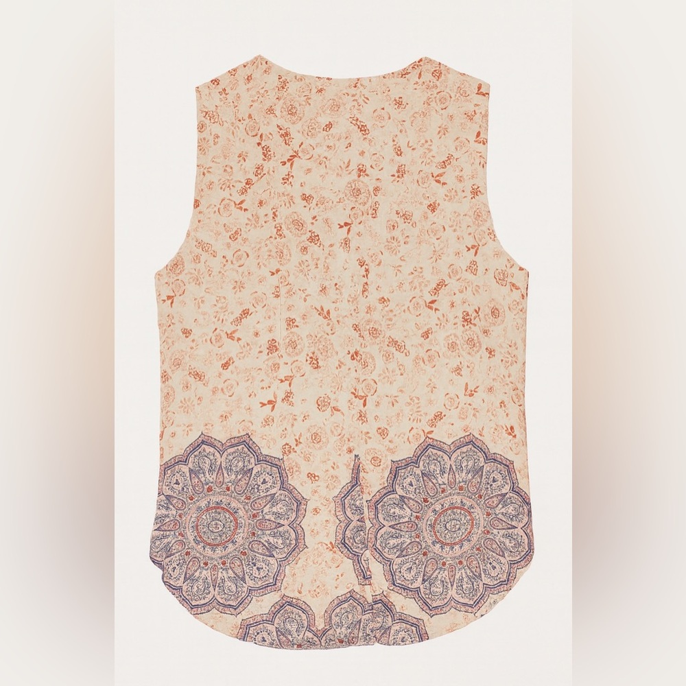 Daniel Rainn Floral Sleeveless Blouse Boho Lace Trim Border Hem Size S - Picture 2 of 5